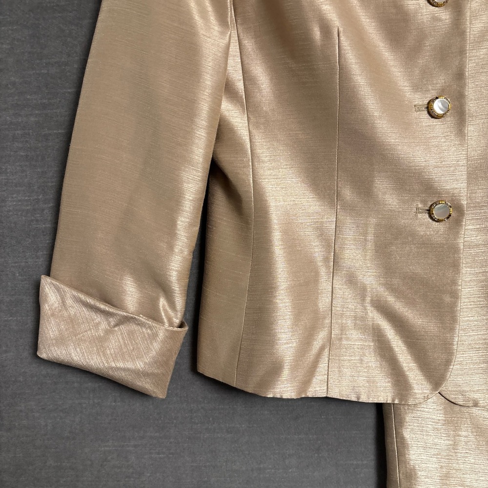 Le Suit Skirt Suit 6 Gold Satin Shimmer Metallic Formal Wedding Evening Mother - Picture 6 of 16